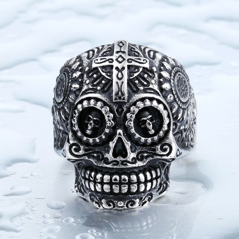 BEIER Cool Men's Gothic Carving Skull Ring For Man Stainless Steel High Quality Detail Biker Sku