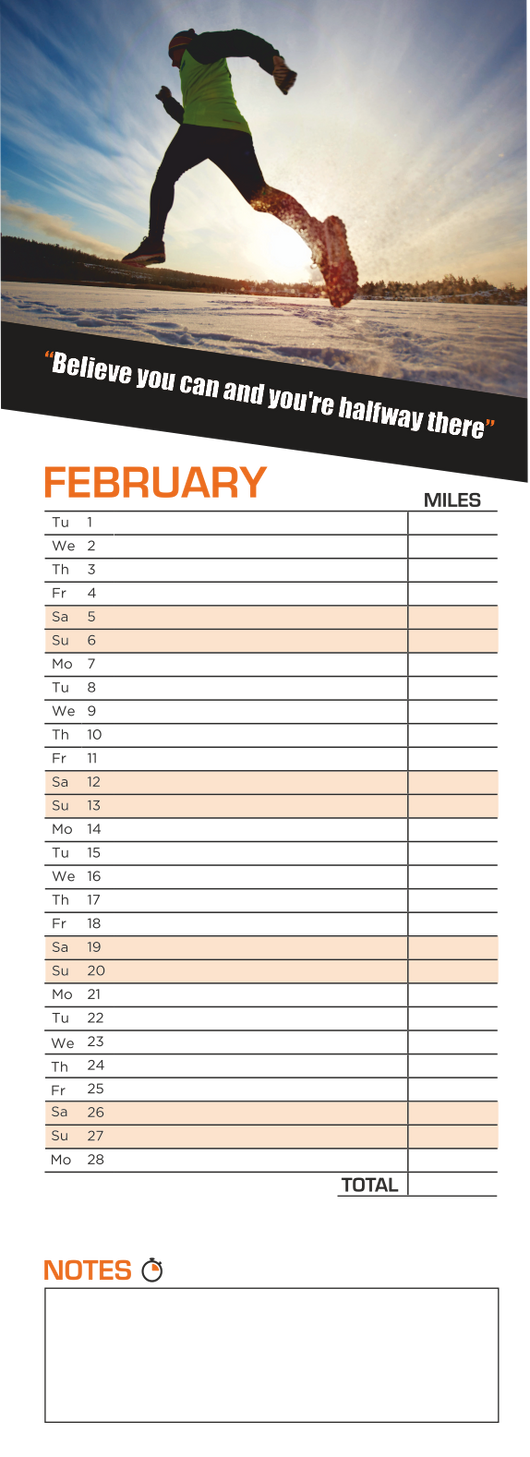 2022 Running Calendar – Progress Tracker