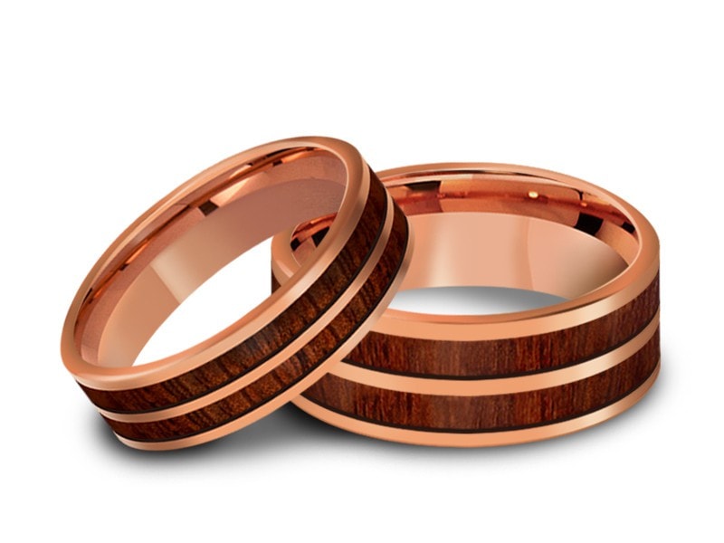 Rose Gold Wood Ring Solsticio Nacascolo 14k Rose Gold Pink Gold Wood Wedding Band Wood Wedding Ring Wood Ring With Rose Gold Wood Band Rose Gold Wood Ring Wedding Rings