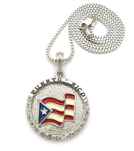 puerto rico flag necklace silver 2mm pendant