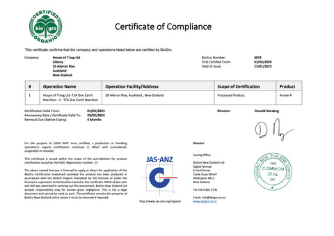 Organic Certificate 1