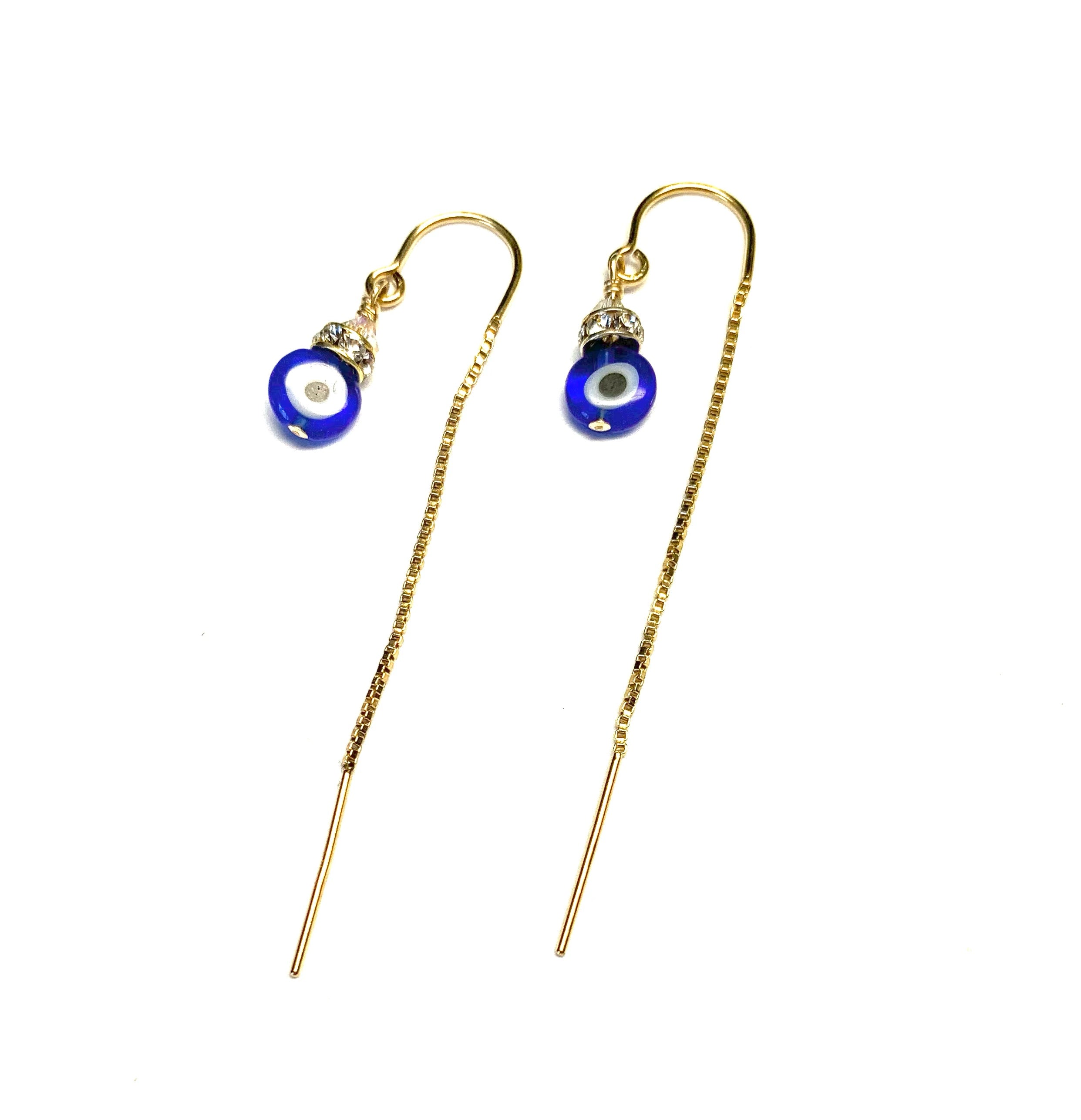 Evil Eye Threader Earrings, hypoallergenic jewelry