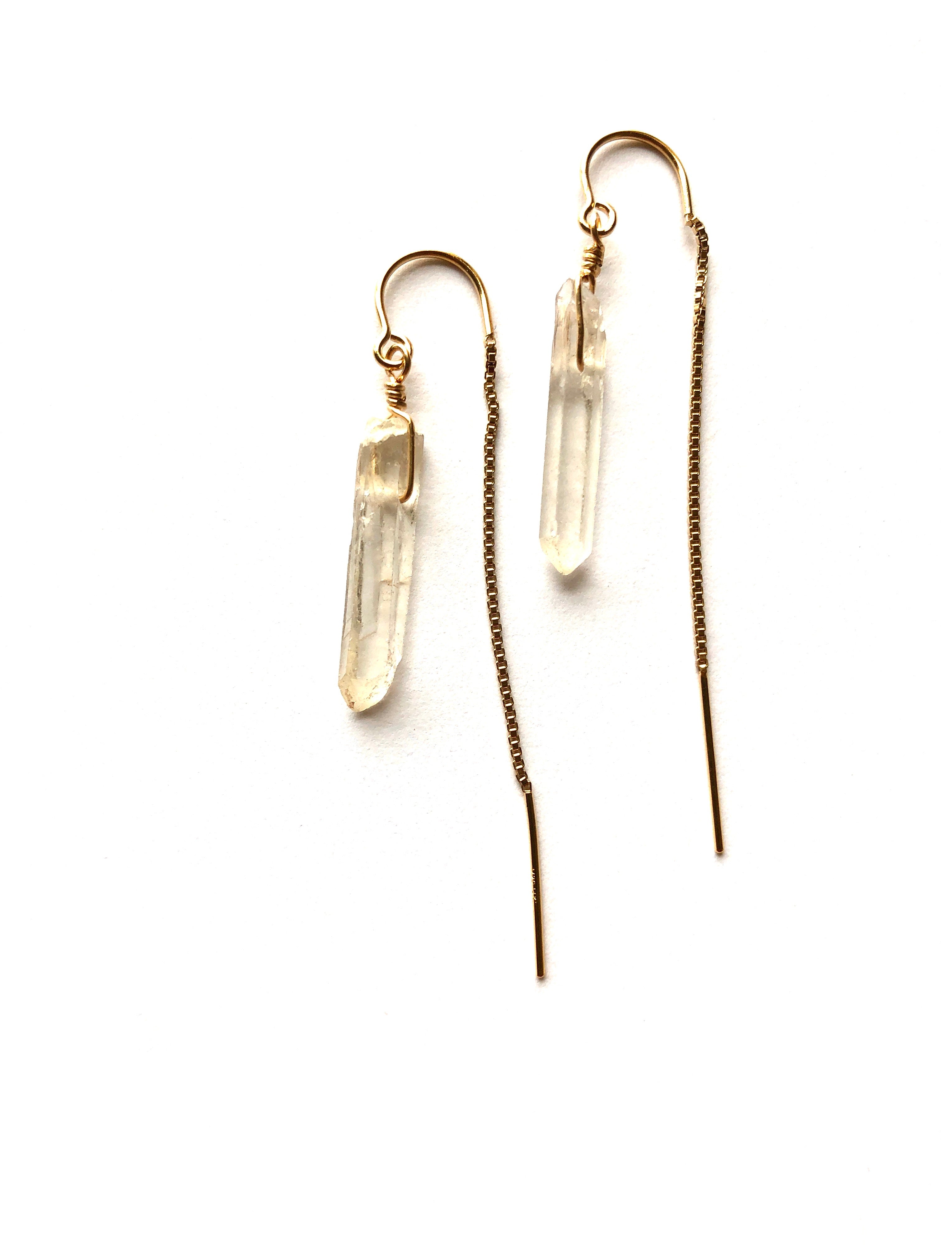 Quartz Crystal Thread Earrings, hypoallergenic jewelry