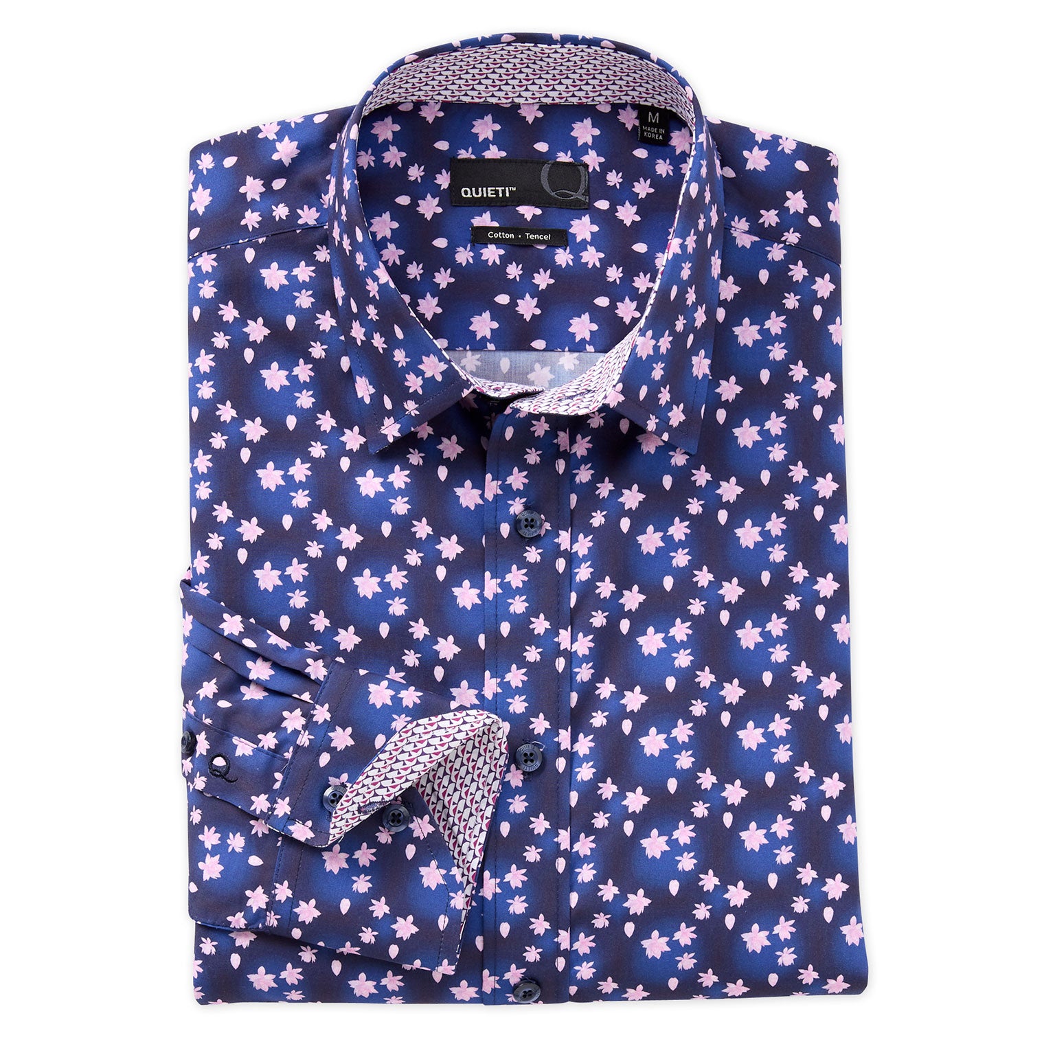 Lewis Men's Long Sleeve Navy Floral Print Shirt - QUIETI