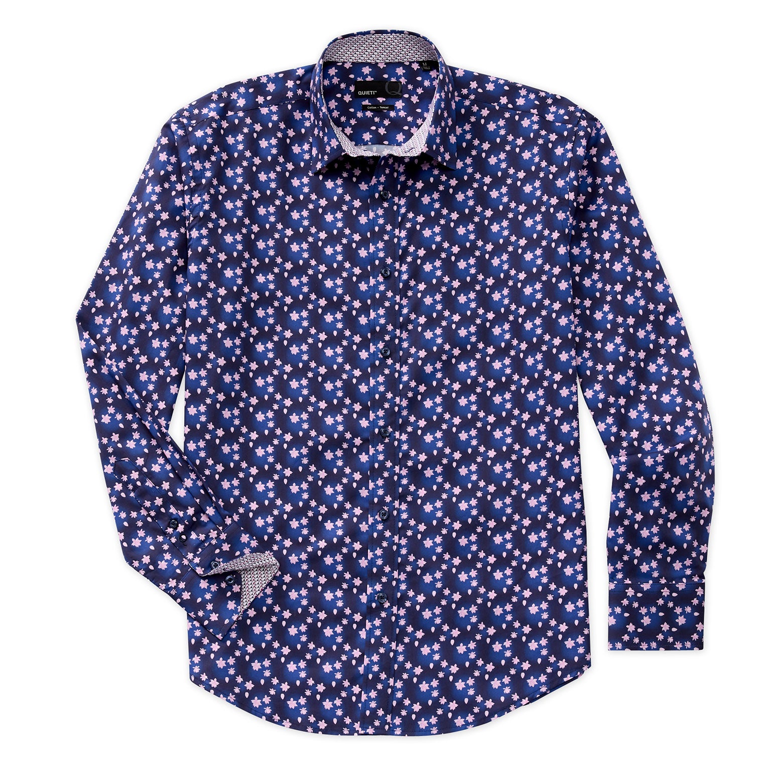 Lewis Men's Long Sleeve Navy Floral Print Shirt - QUIETI