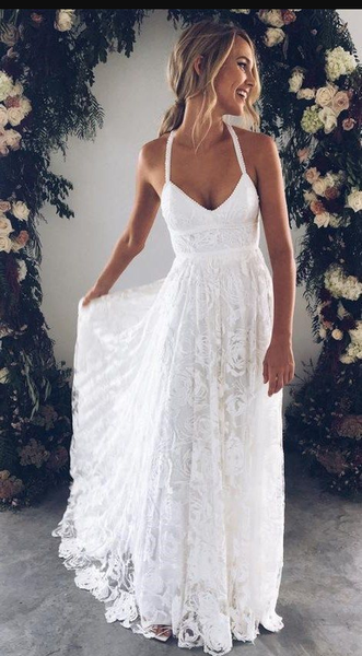 Halter Empire White Lace Prom/Evening Dress | Flosluna – FlosLuna