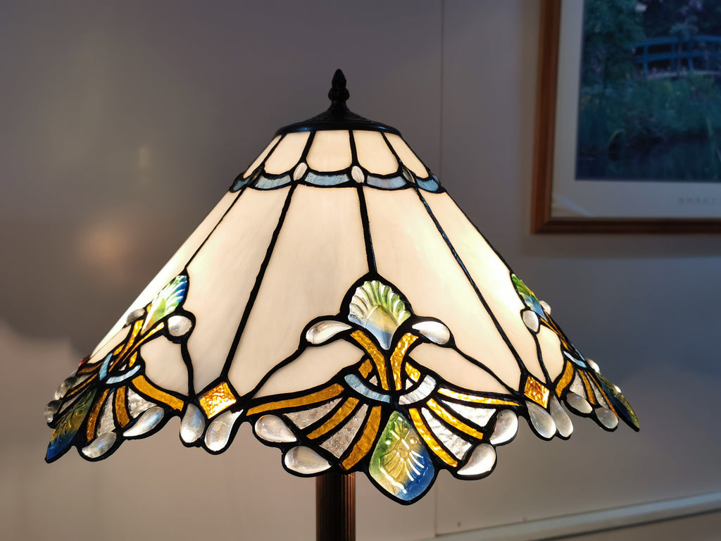 17” White Color Stained Glass Tiffany Floor Lamp Joanne Tiffany