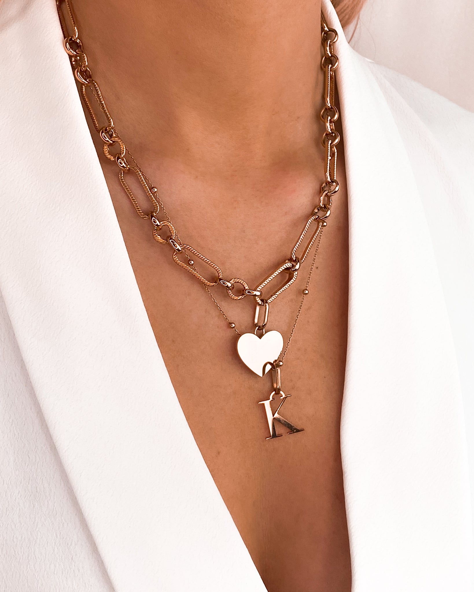 Heart Figaro & Letter Sphere Chain Love Gift Set (Rose Gold)