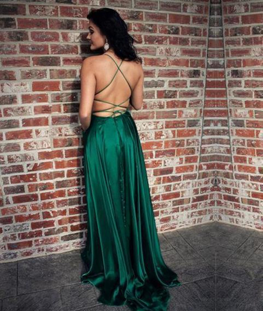 emerald green prom dress satin