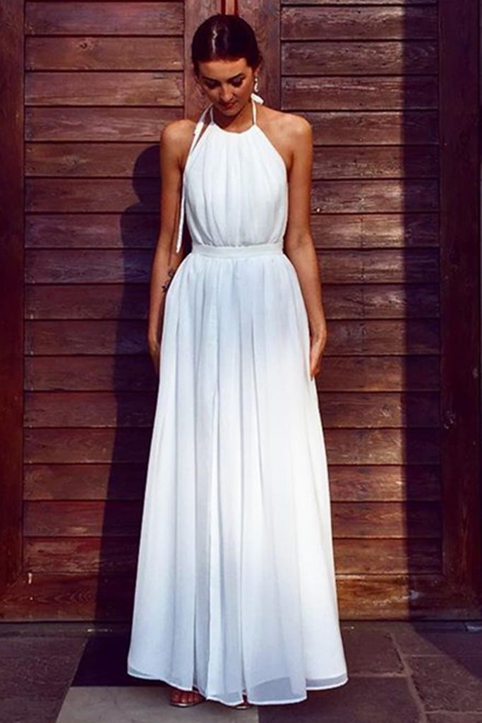 white long halter neck dress