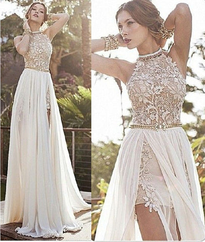 high neck white lace dress