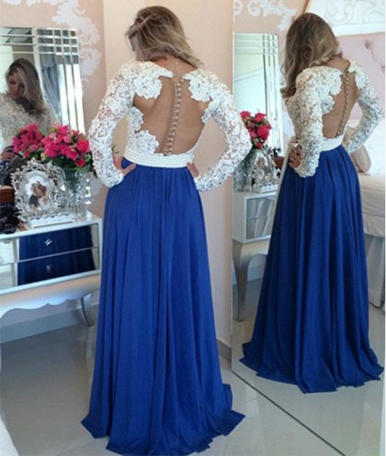 blue and white evening dress