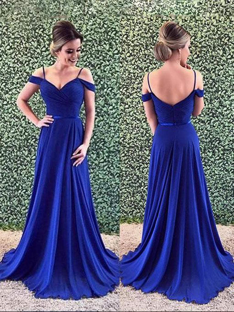 royal blue off the shoulder long dress