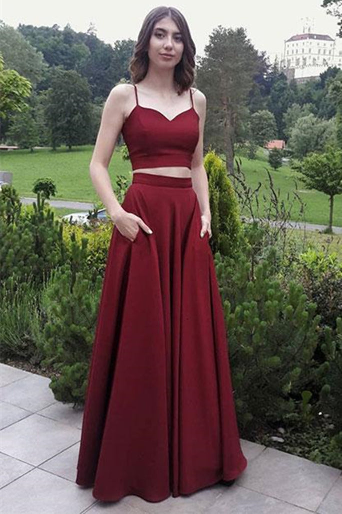 a line burgundy prom dress