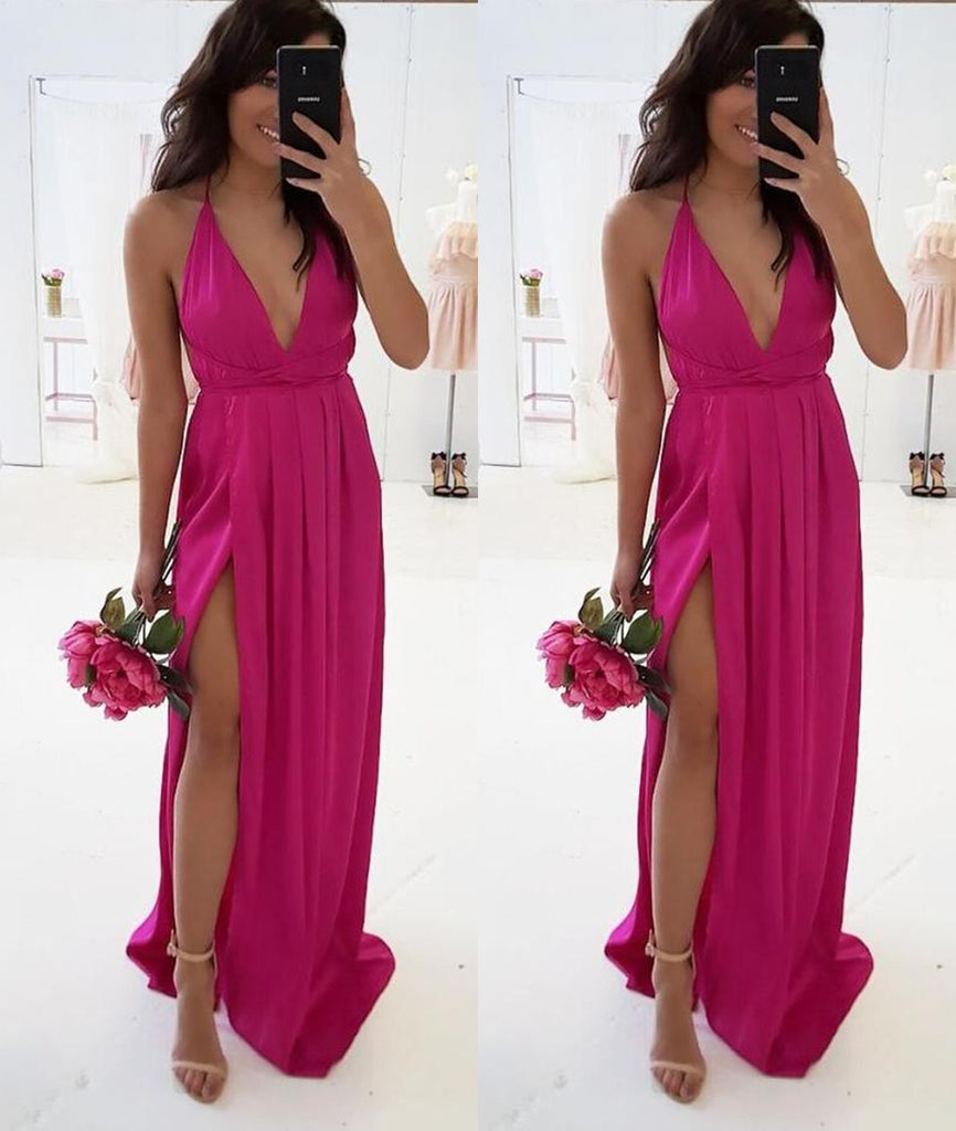 fuchsia long formal dress