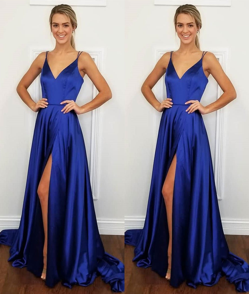 royal blue satin long dress
