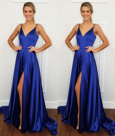 electric blue satin dress