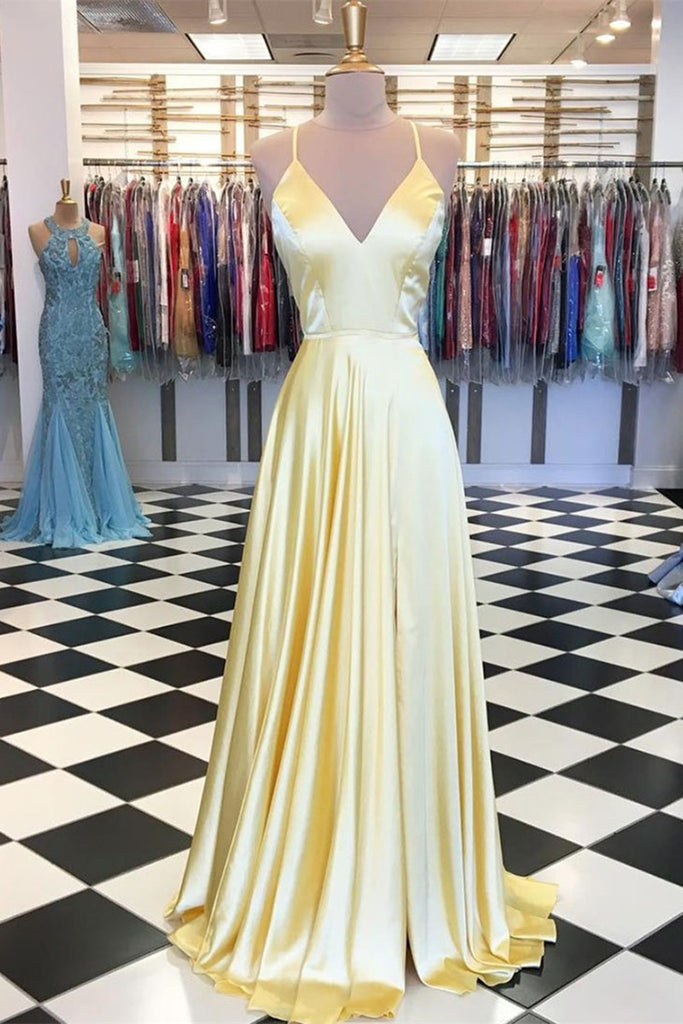 yellow satin evening gown