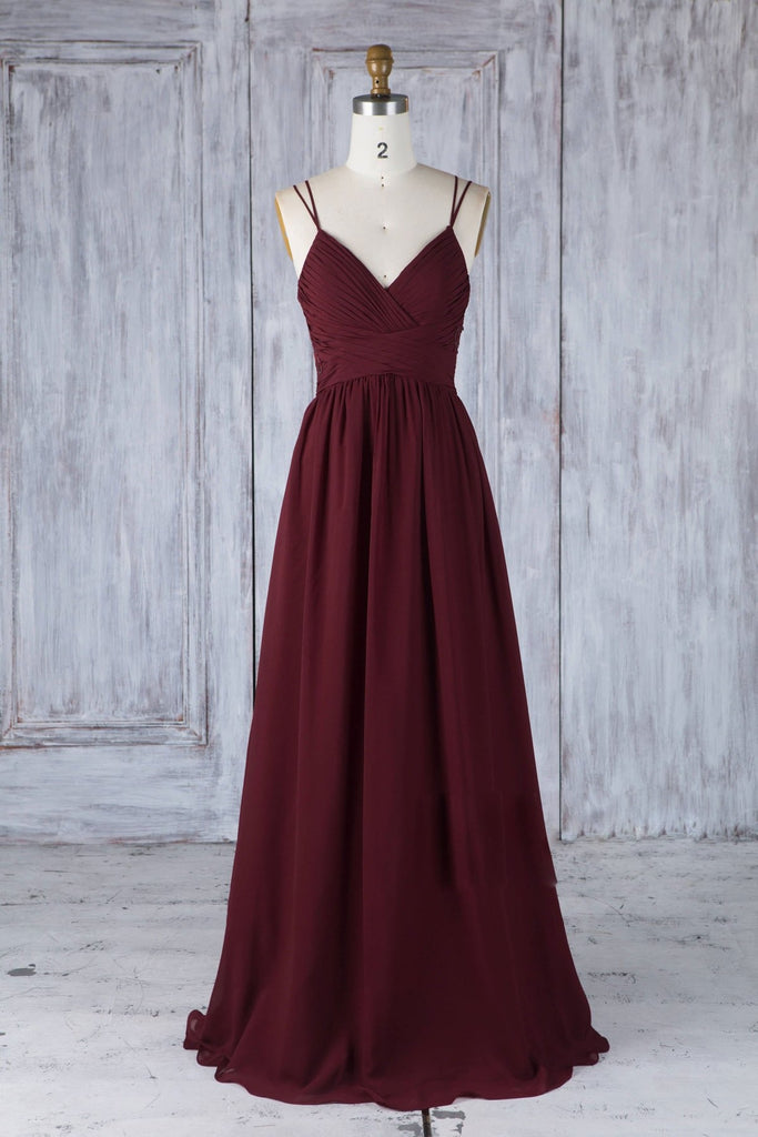 a line burgundy prom dress