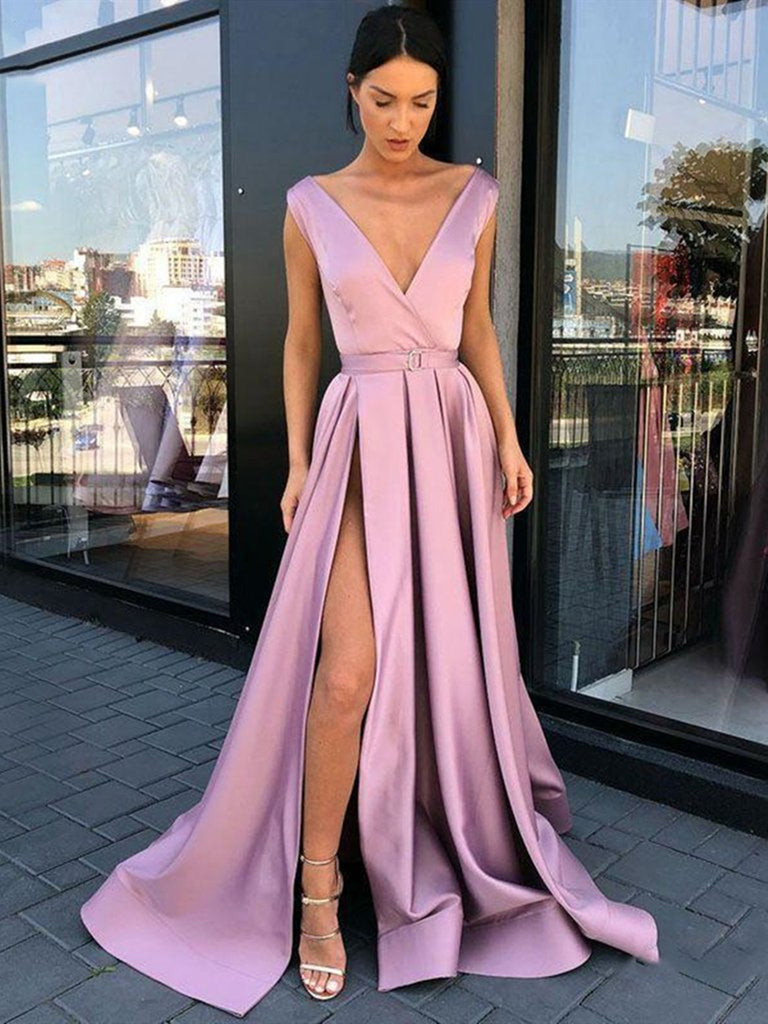 purple satin gown