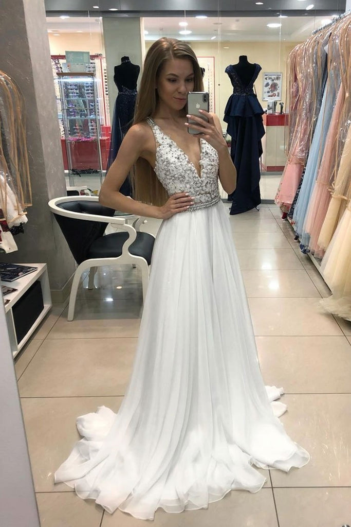 white chiffon prom dress