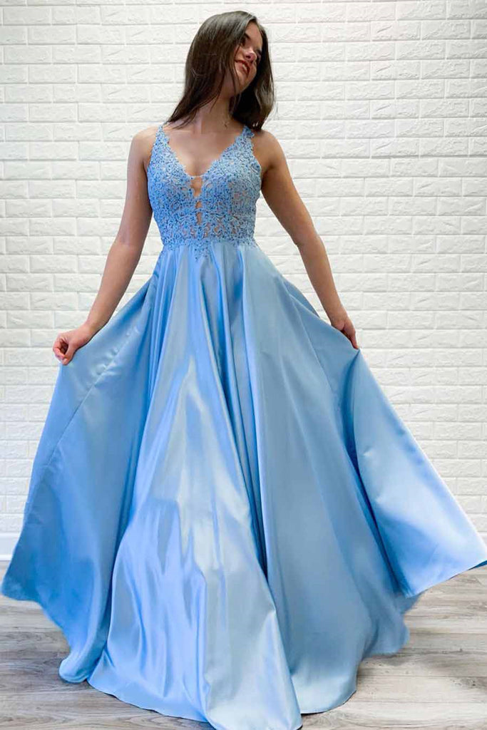 light blue lace formal dress