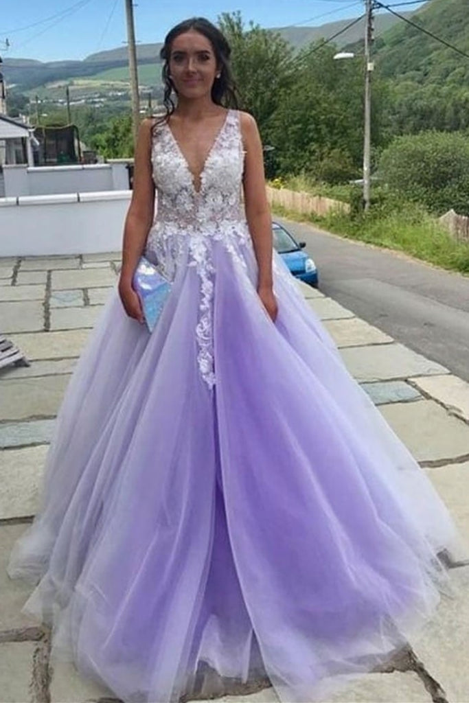white and purple prom dress