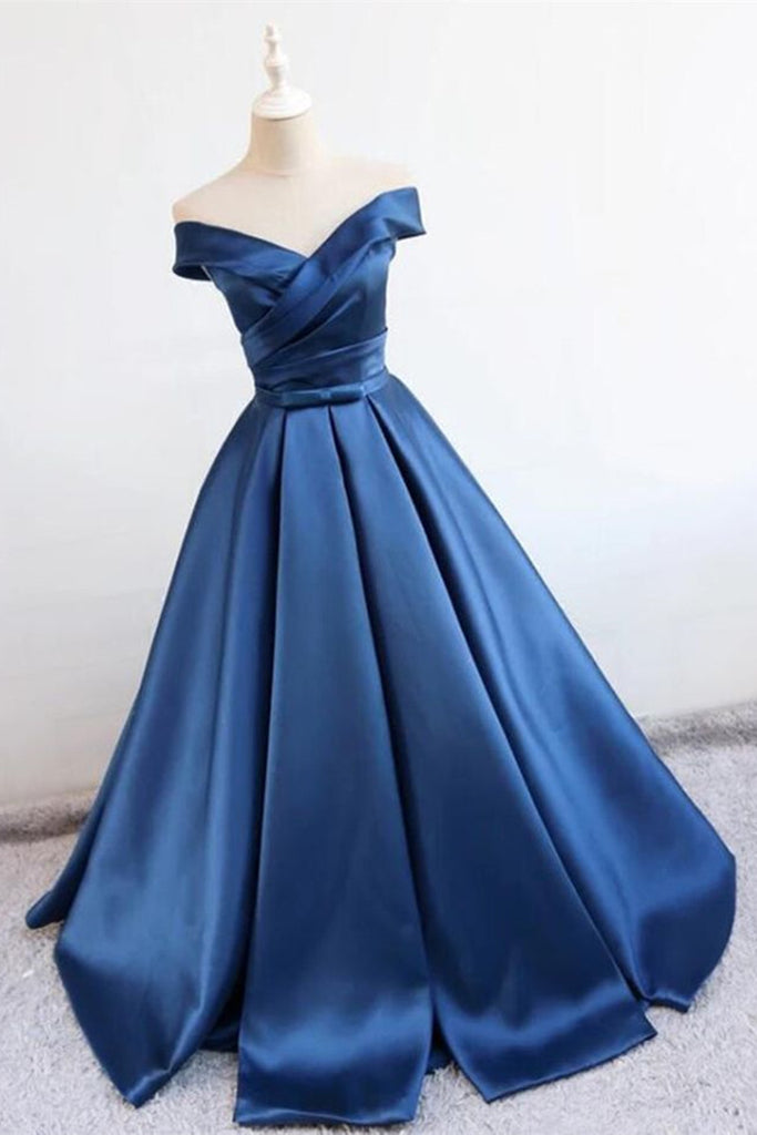 blue prom dress off the shoulder