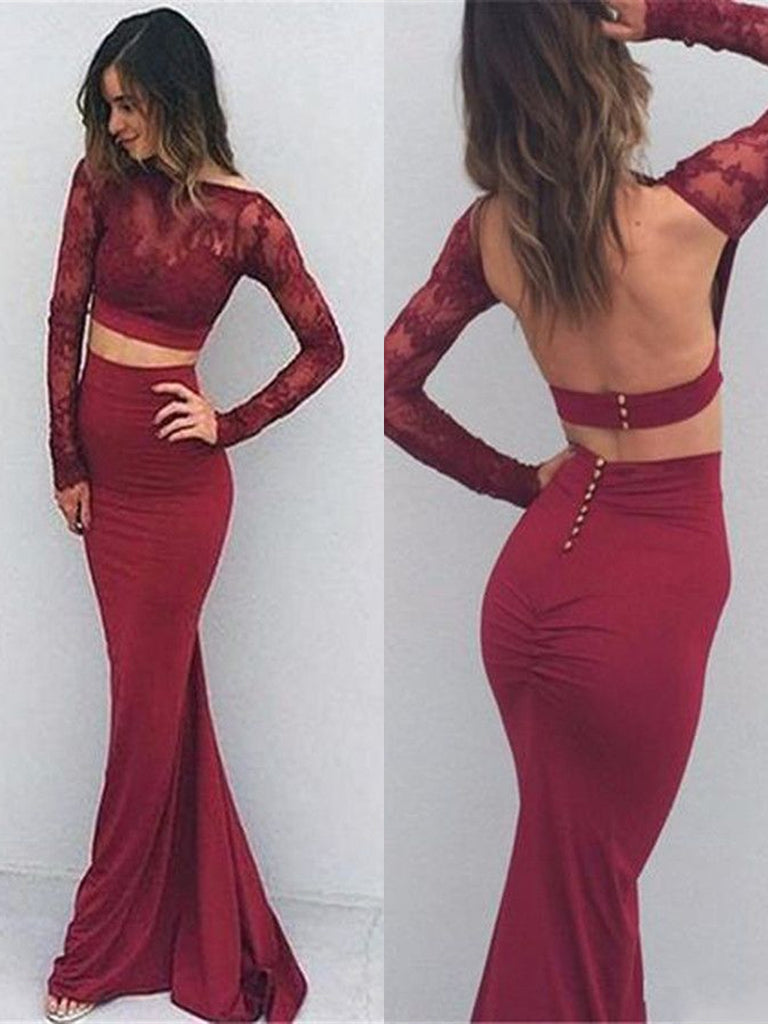 maroon long sleeve gown