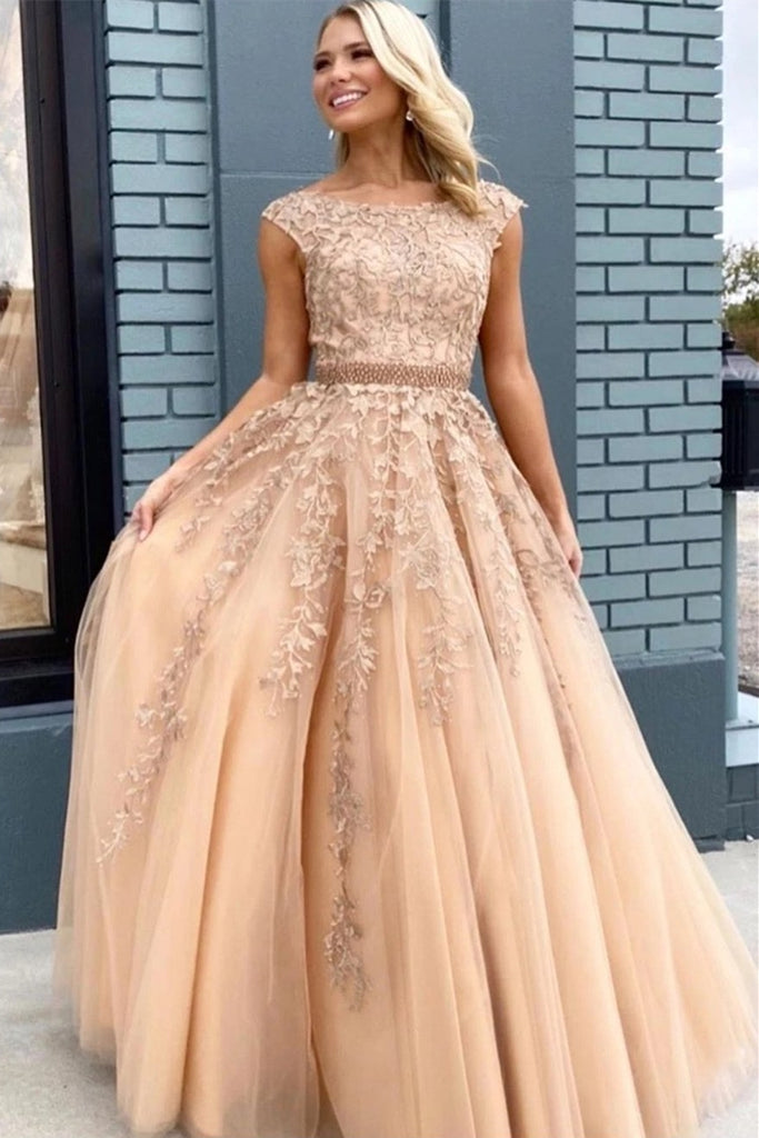 champagne evening dress with sleeves