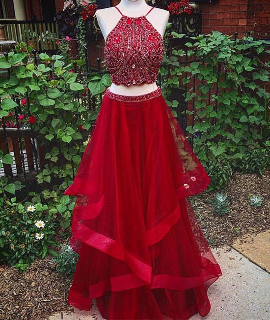 red two piece dress prom