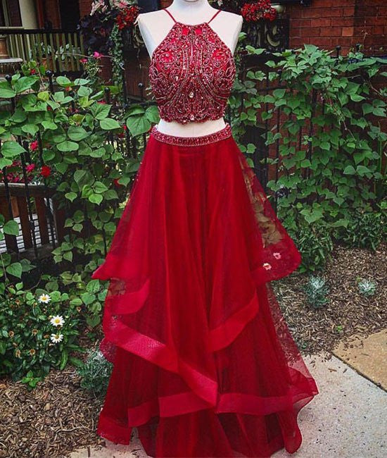 red halter formal dress