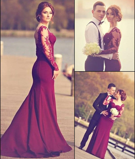 maroon lace prom dress