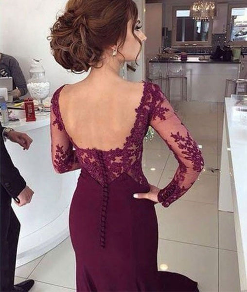 Custom Made Long Maroon Lace Prom Dresses Maroon Lace Formal Dresses 5806