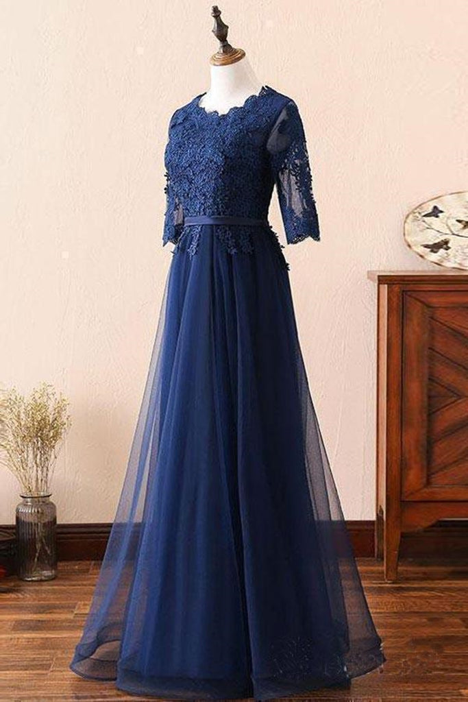 blue lace long sleeve dress