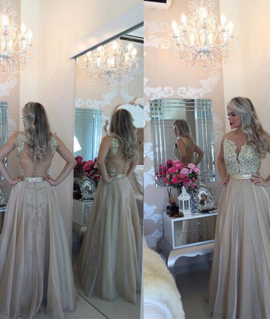 Custom Made Sleeveless Champagne Prom Dress Champagne Evening Dresses Abcprom