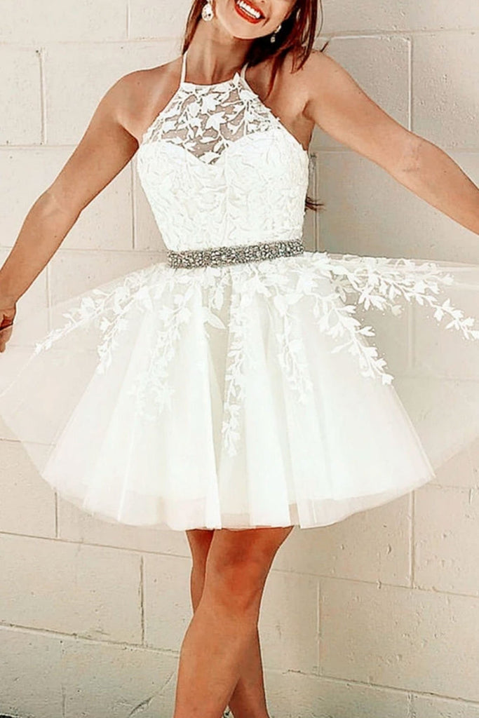 halter white dress short