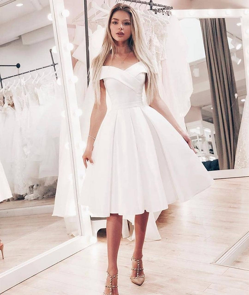 White Prom Dresses, Off Shoulder White 