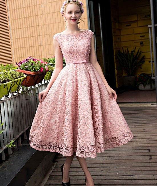 pink lace formal dress