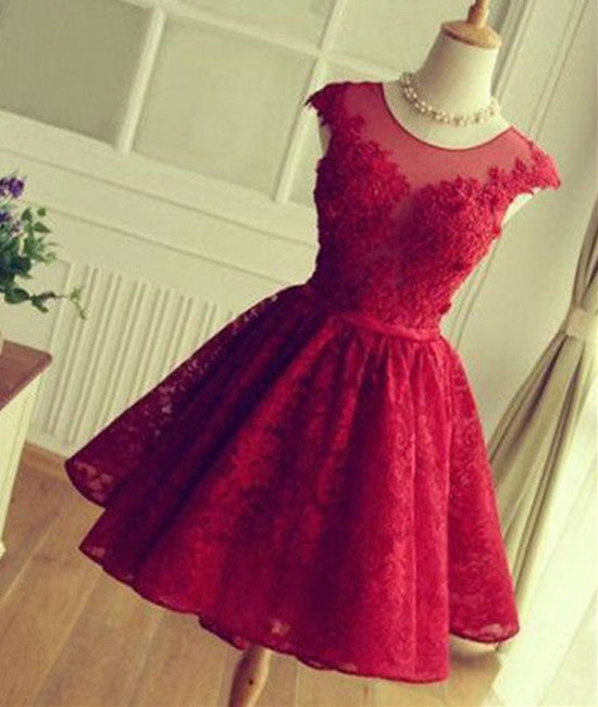 Cute Strapless Red Lace Short Prom Dresses, Red Lace Homecoming Dresse –  Eip Collection