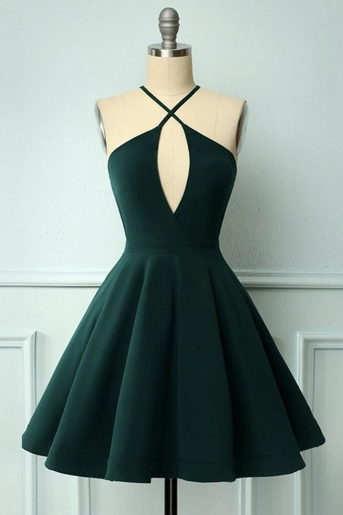 dark green short formal dresses