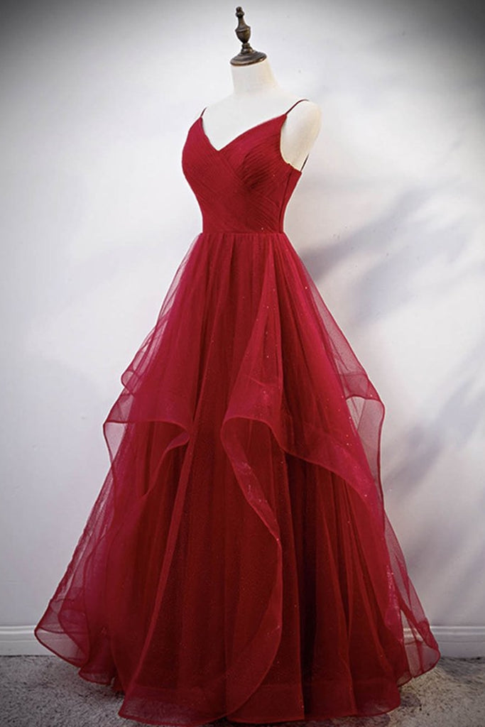 Elegant V Neck Open Back Sequins Burgundy Long Prom Dress, Shiny Burgu ...