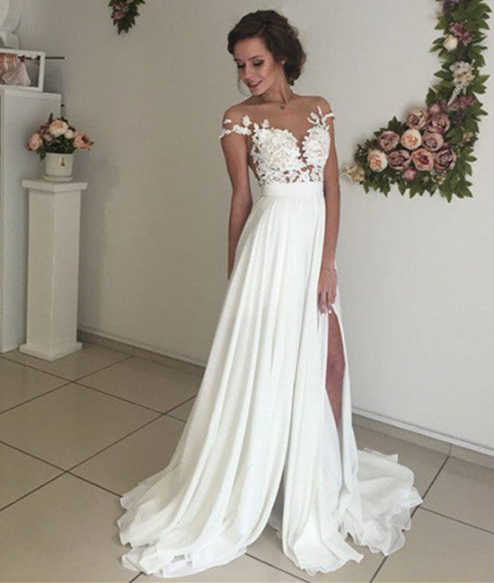 Elegant Lace Wedding Dresses Beach Wedding Gown Sexy See Through Prom Dresses Prom Dresses