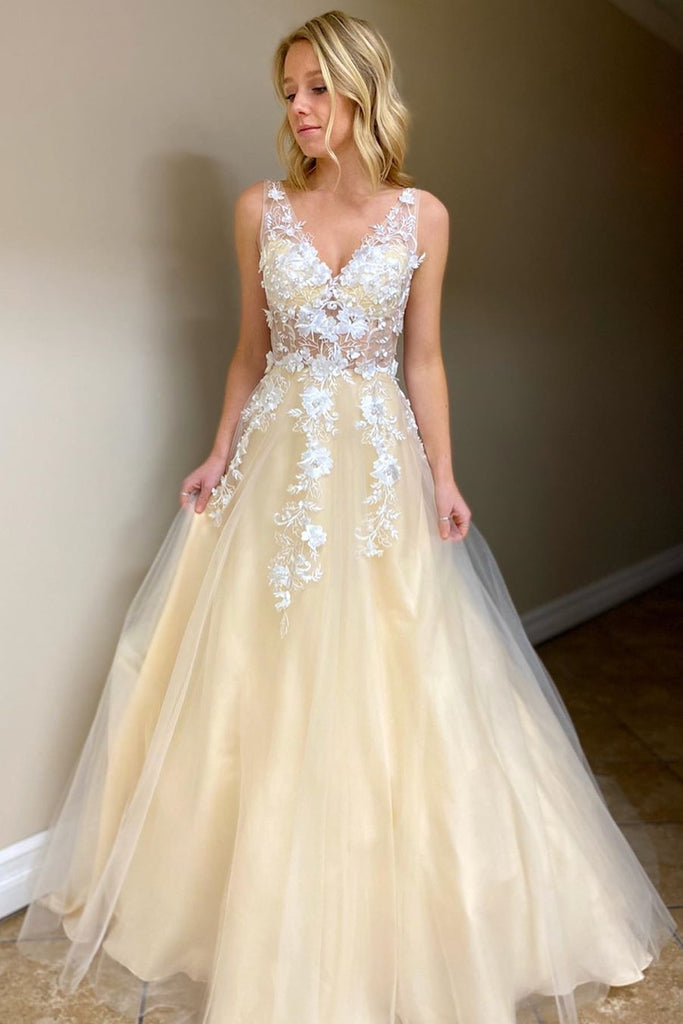 white and yellow prom dresses