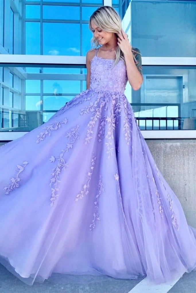 Lilac Lace Long Prom Dress, Lilac Lace Formal Graduation Even