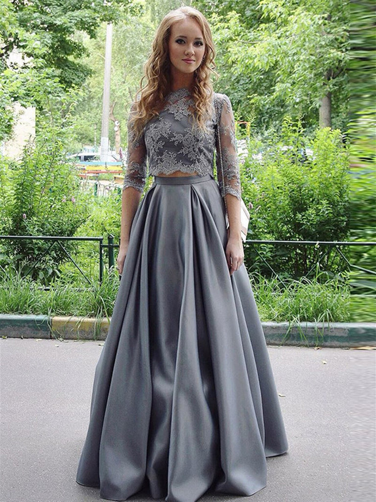 gray evening gowns with sleeves