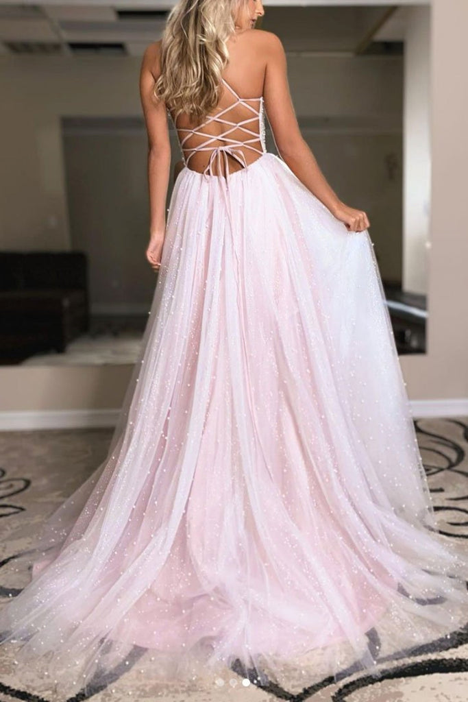 light pink ball gown with sleeves