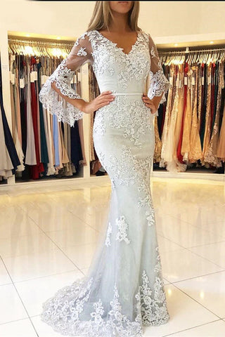 long bell sleeve prom dress