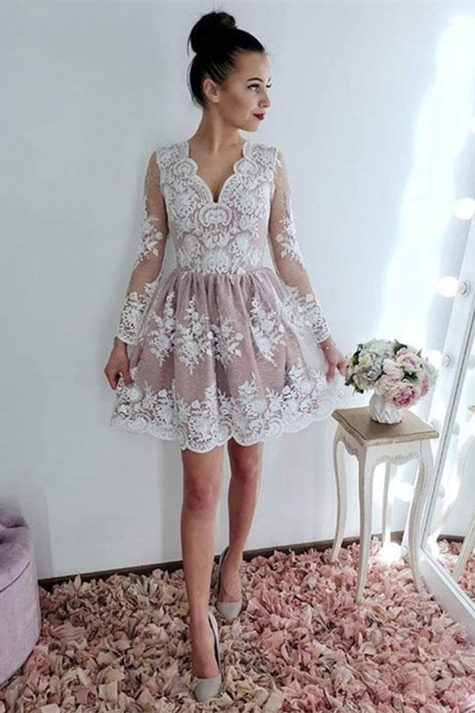 long sleeve lace hoco dress