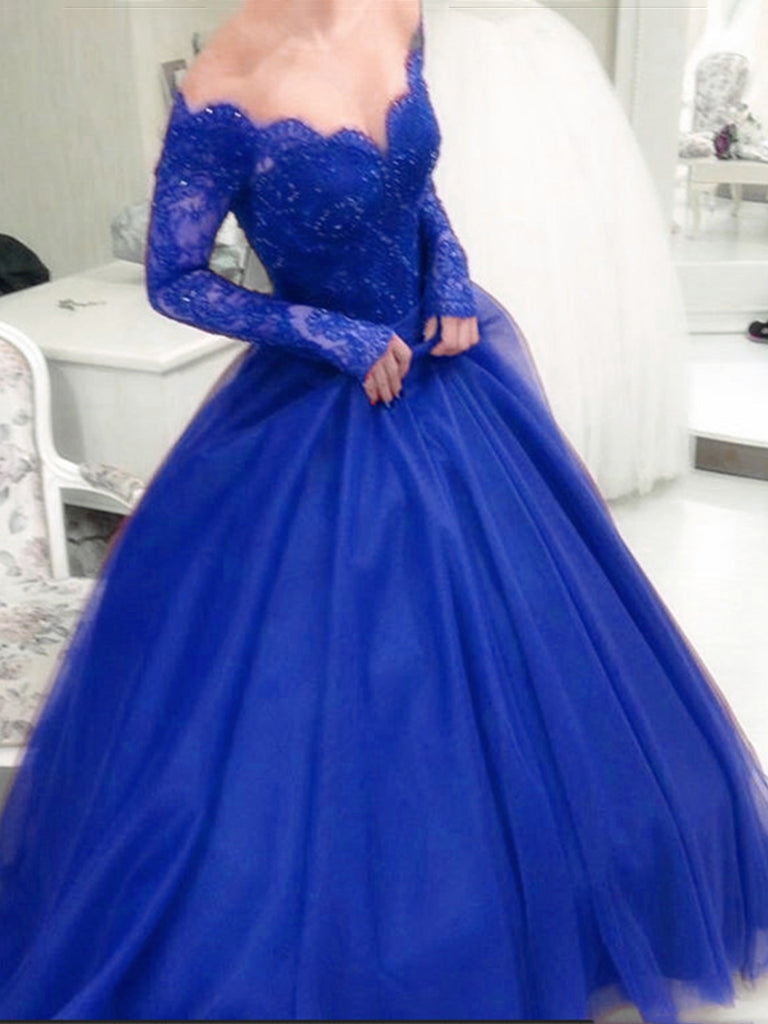 royal blue long sleeve formal dress